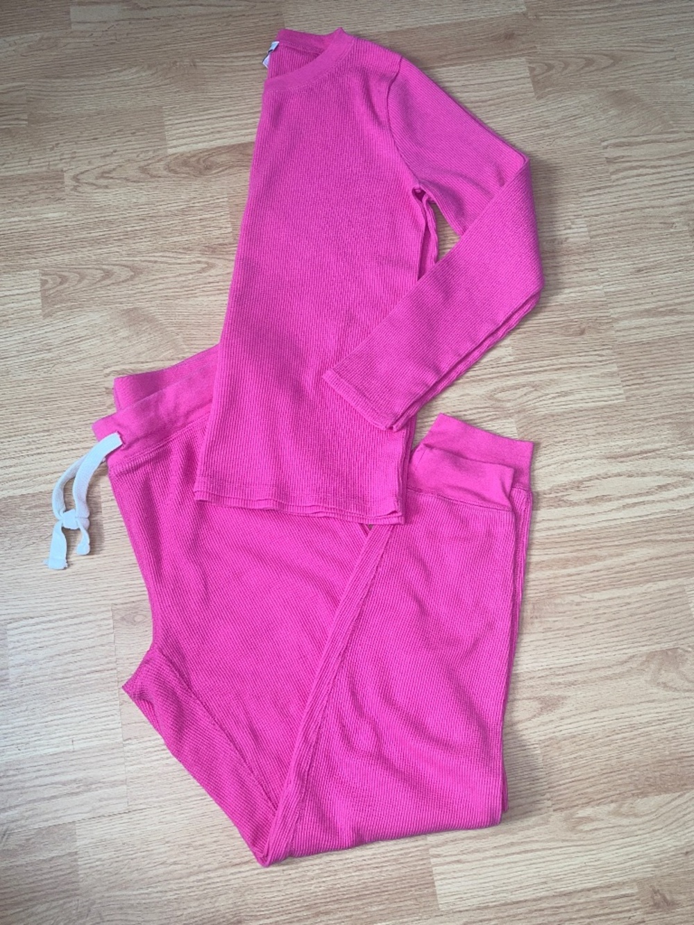 J. Crew Hot Pink Waffle Knit Thermal Long Sleeve Drawstring Pants Pajama Set Sma